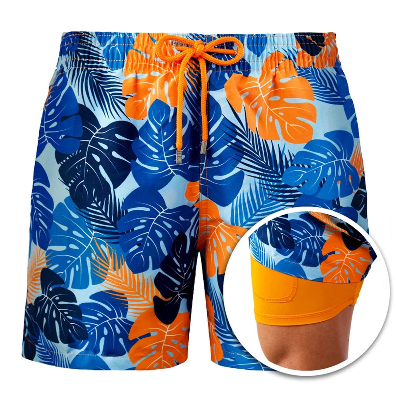 Shorts dobles estampados de playa para hombre 