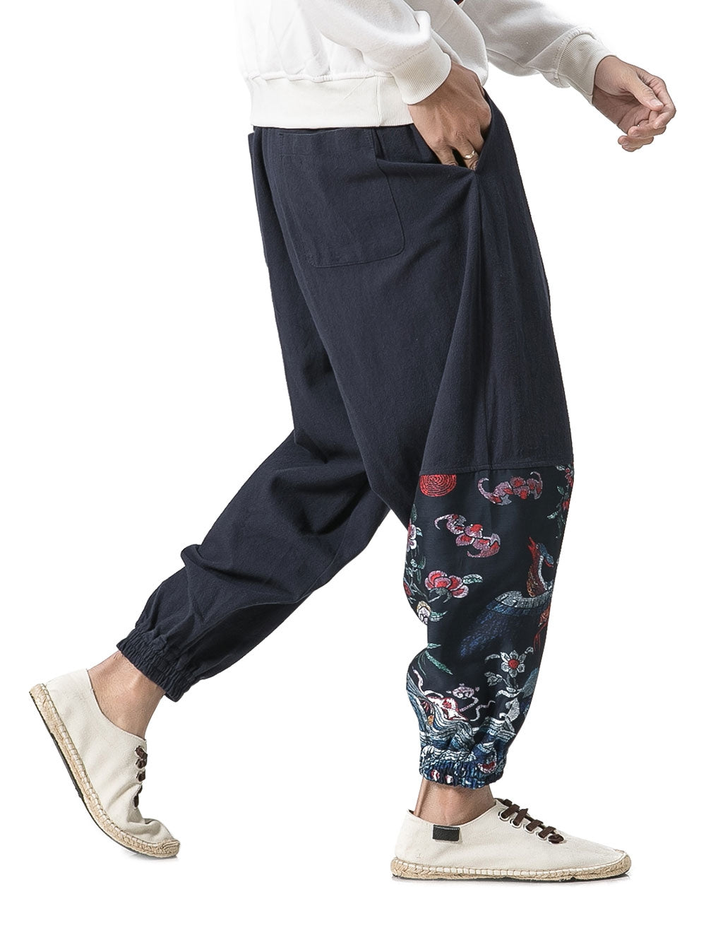 Cotton Linen Chinoiserie Jogger Pants