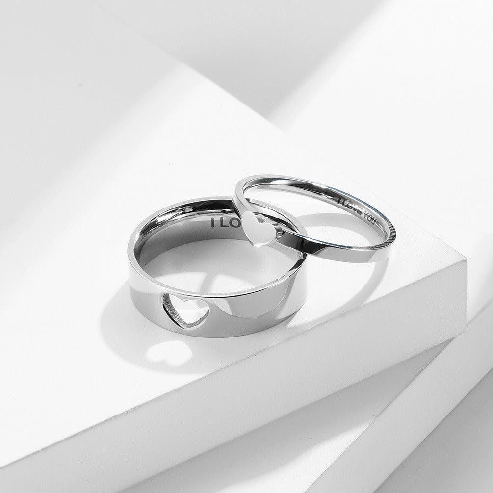 Titanium Steel Heart-Shaped Hollow Couple Pair Ring