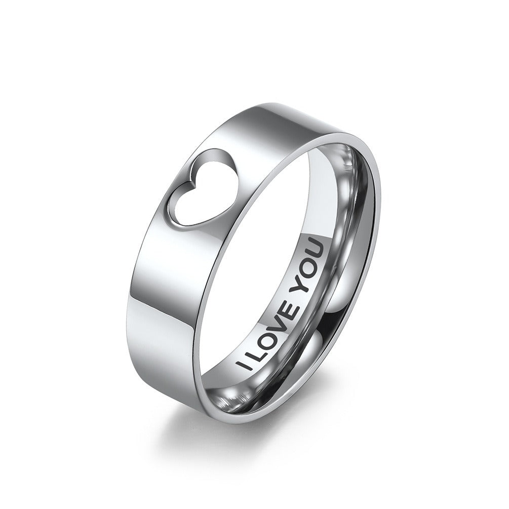 Titanium Steel Heart-Shaped Hollow Couple Pair Ring