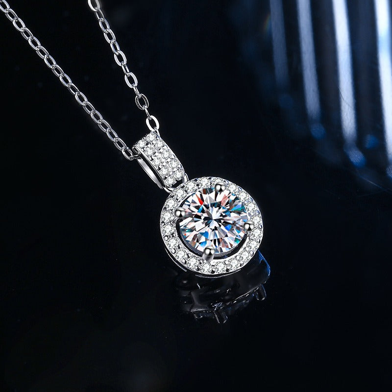 New S925 Round Zircon Necklace Silver Jewelry Mosan Diamond Pendant