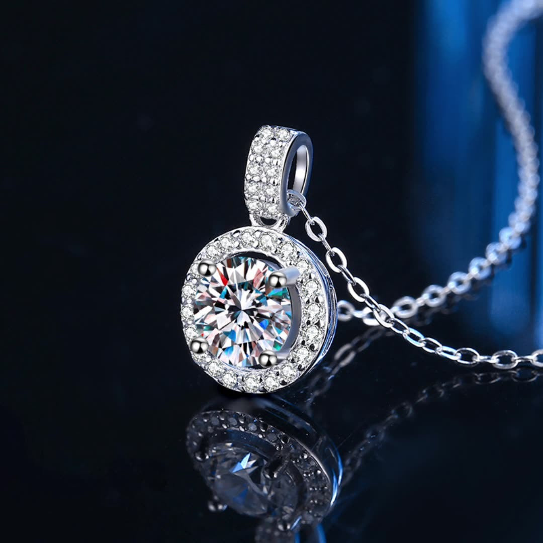 New S925 Round Zircon Necklace Silver Jewelry Mosan Diamond Pendant