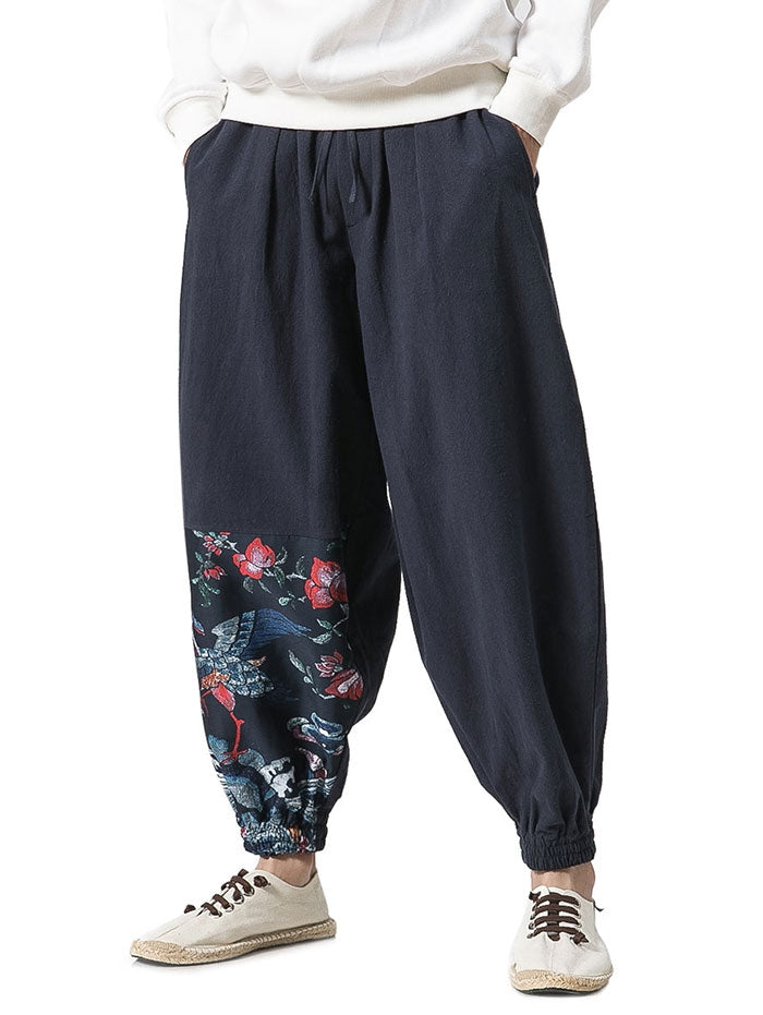 Cotton Linen Chinoiserie Jogger Pants