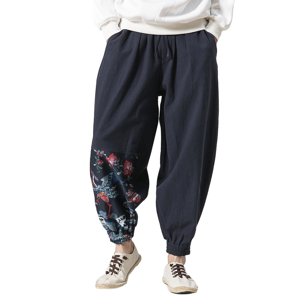 Cotton Linen Chinoiserie Jogger Pants