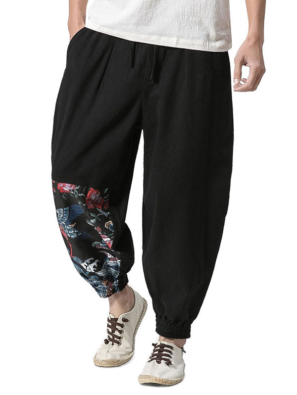 Cotton Linen Chinoiserie Jogger Pants