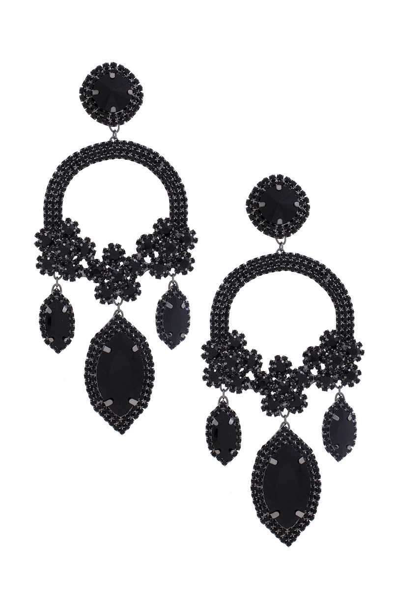 Boucle d'oreille pendante en strass avec fleur marquise