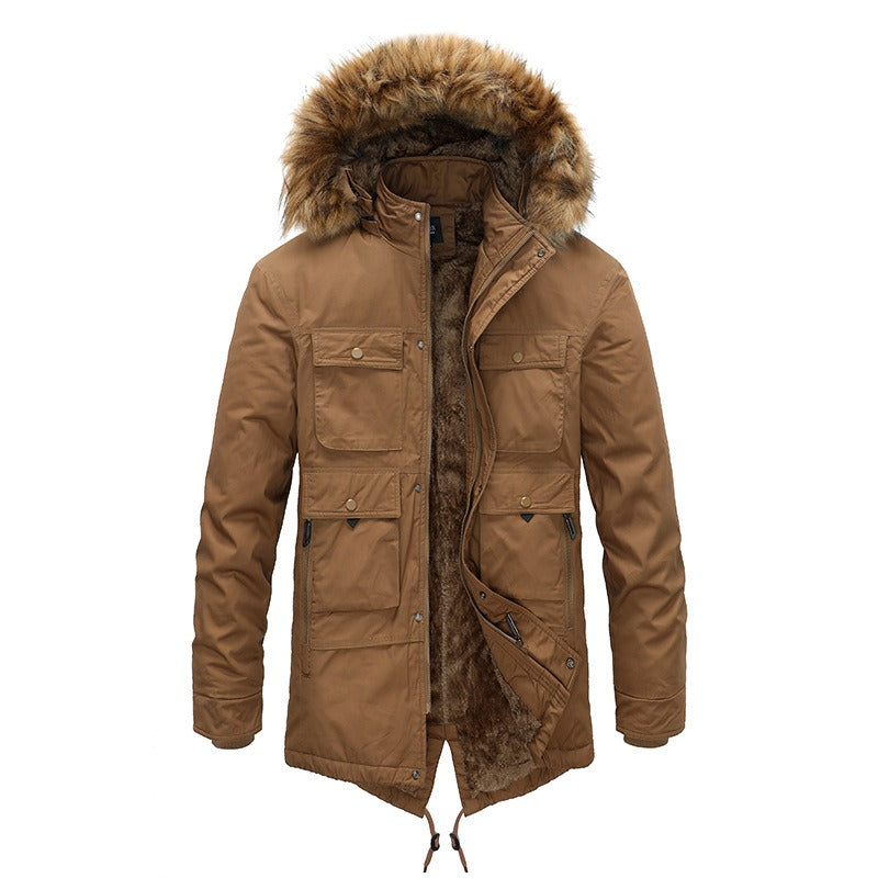 New Winter Coat Men's Plush Medium Length Cotton Coat Thickened Cotton Padded Warm Coat