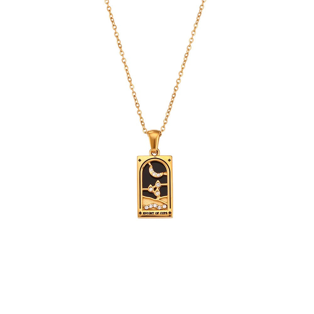 Ins Fashion Vintage Popular Pendant Jewelry Stainless Steel Rectangular Oil Drip Zirconia Tarot Necklace