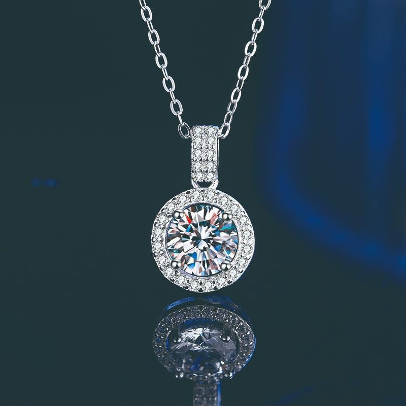 New S925 Round Zircon Necklace Silver Jewelry Mosan Diamond Pendant