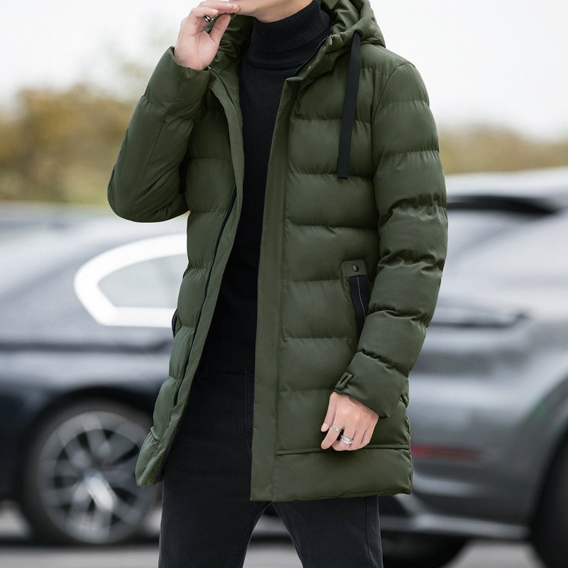 Medium Length Cotton Padded Jacket Men's Hooded Cotton Jacket