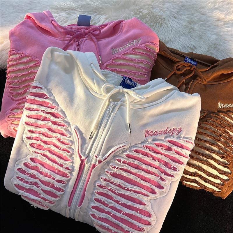 Broken Embroidery Butterfly  Women's Hoodie Cardigan Sweatshirt