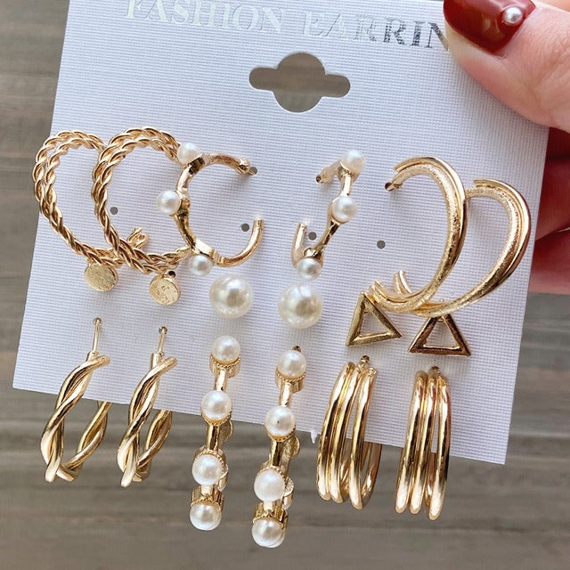 Conjunto de aretes de perlas para mujer