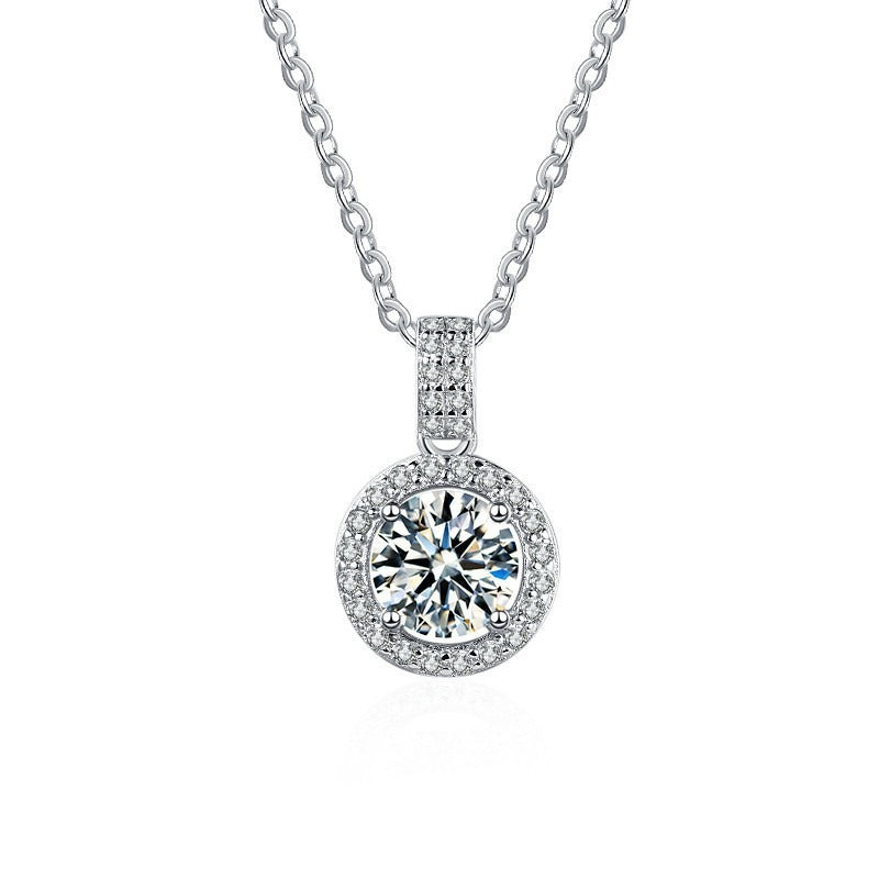 New S925 Round Zircon Necklace Silver Jewelry Mosan Diamond Pendant