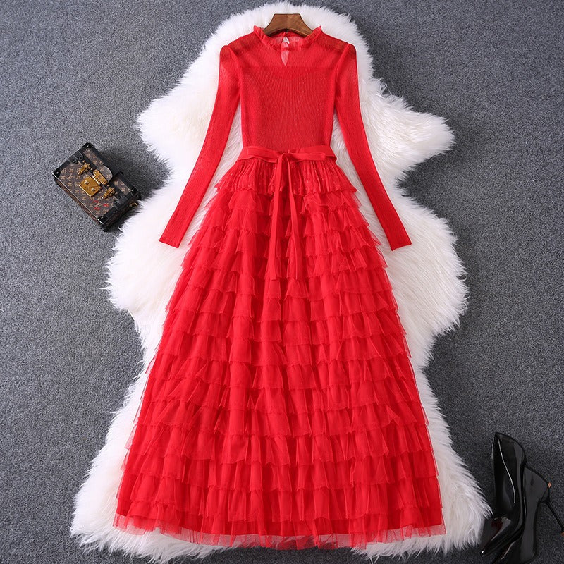 Women Fashionable Waistband Shows Gauze Dress