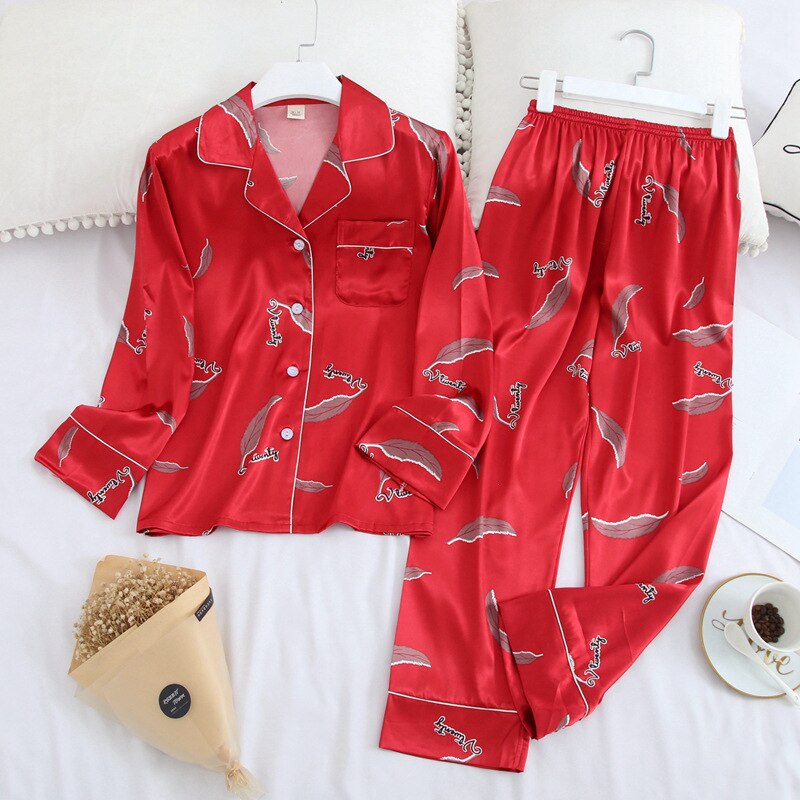 Long Sleeve Silk Pajamas Set