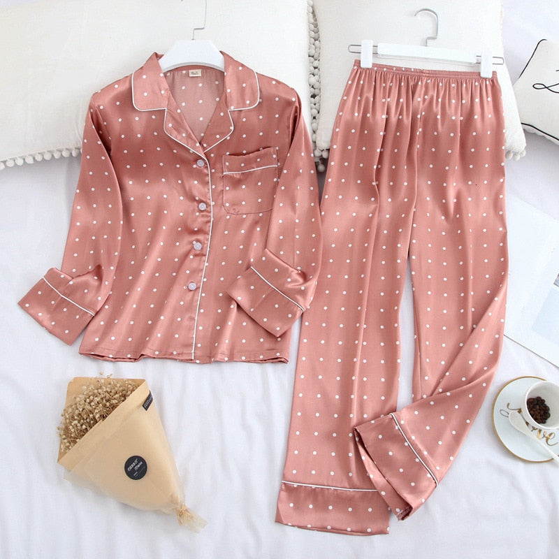 Long Sleeve Silk Pajamas Set