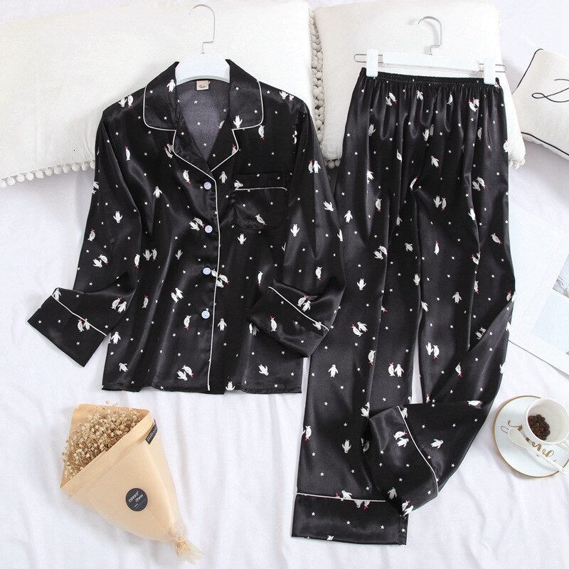 Long Sleeve Silk Pajamas Set