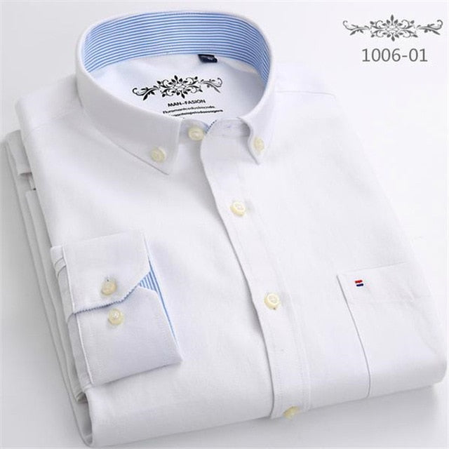 Cotton Oxford Shirt For Mens Long Sleeve Plaid Striped Casual Shirts