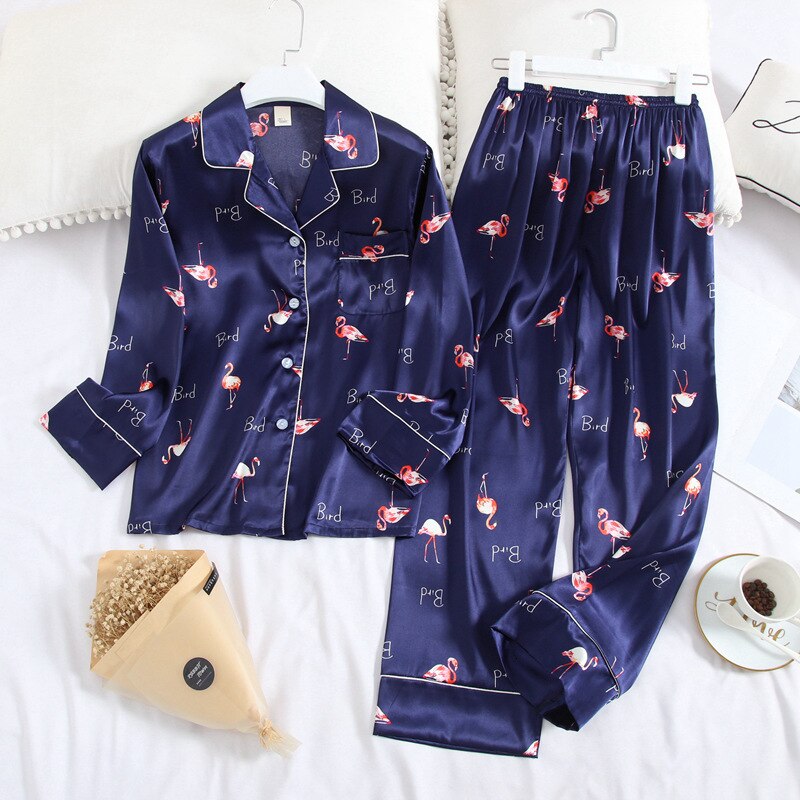 Long Sleeve Silk Pajamas Set