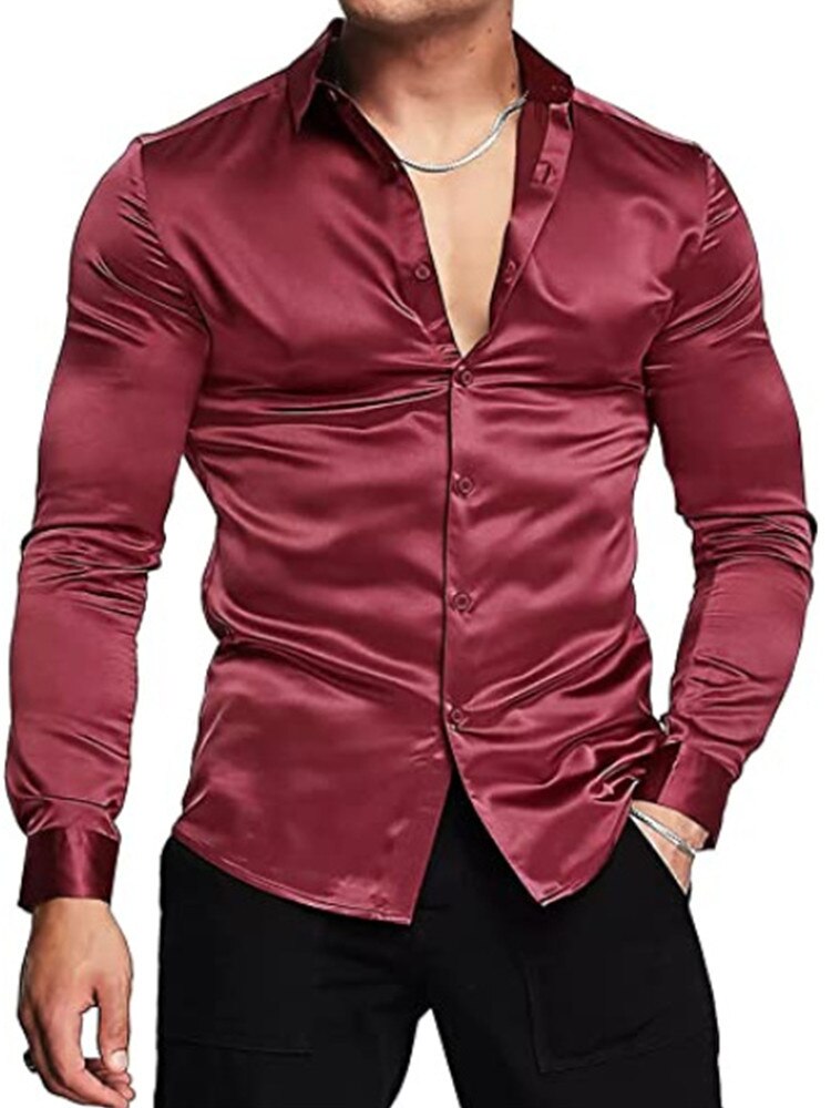 Camisa de vestir de manga larga informal estampada para hombre de otoño 