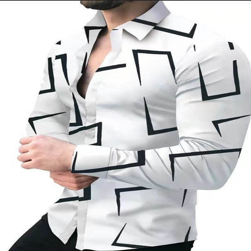 Camisa de vestir de manga larga informal estampada para hombre de otoño 