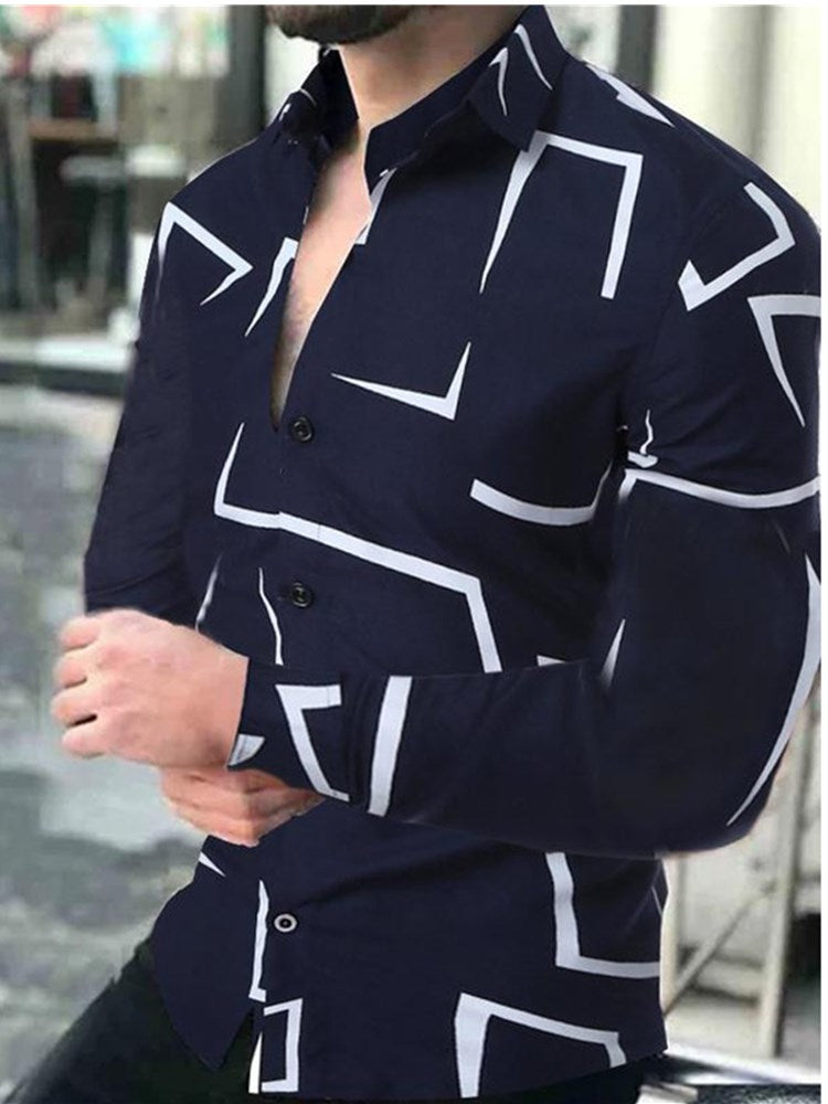 Camisa de vestir de manga larga informal estampada para hombre de otoño 